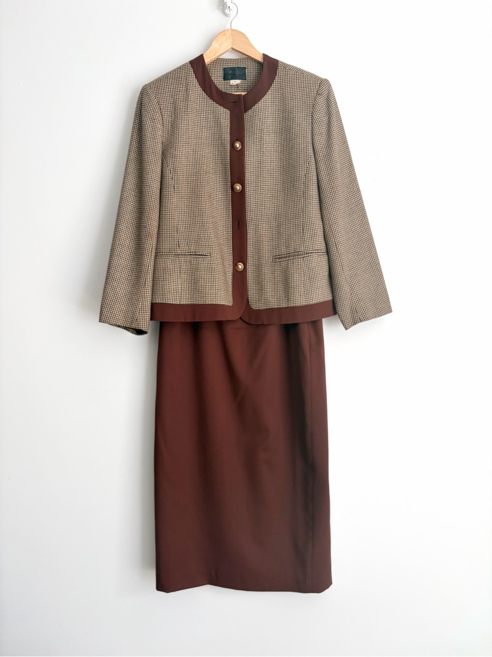 Vintage 1960s Silk Wool Houndstooth Mod Pencil Skirt Suit Set M